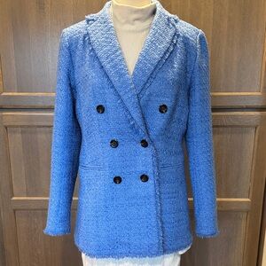 Ann Taylor Blue Bouclé Double-Breasted Blazer